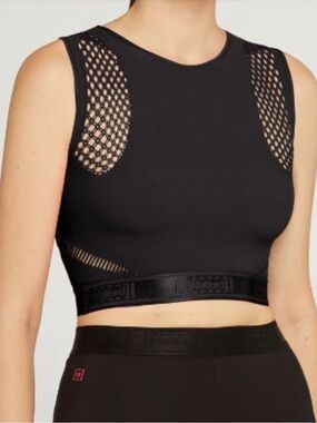 NWT Wolford Black Sleeveless Knit Tank with Mesh Insets - size M